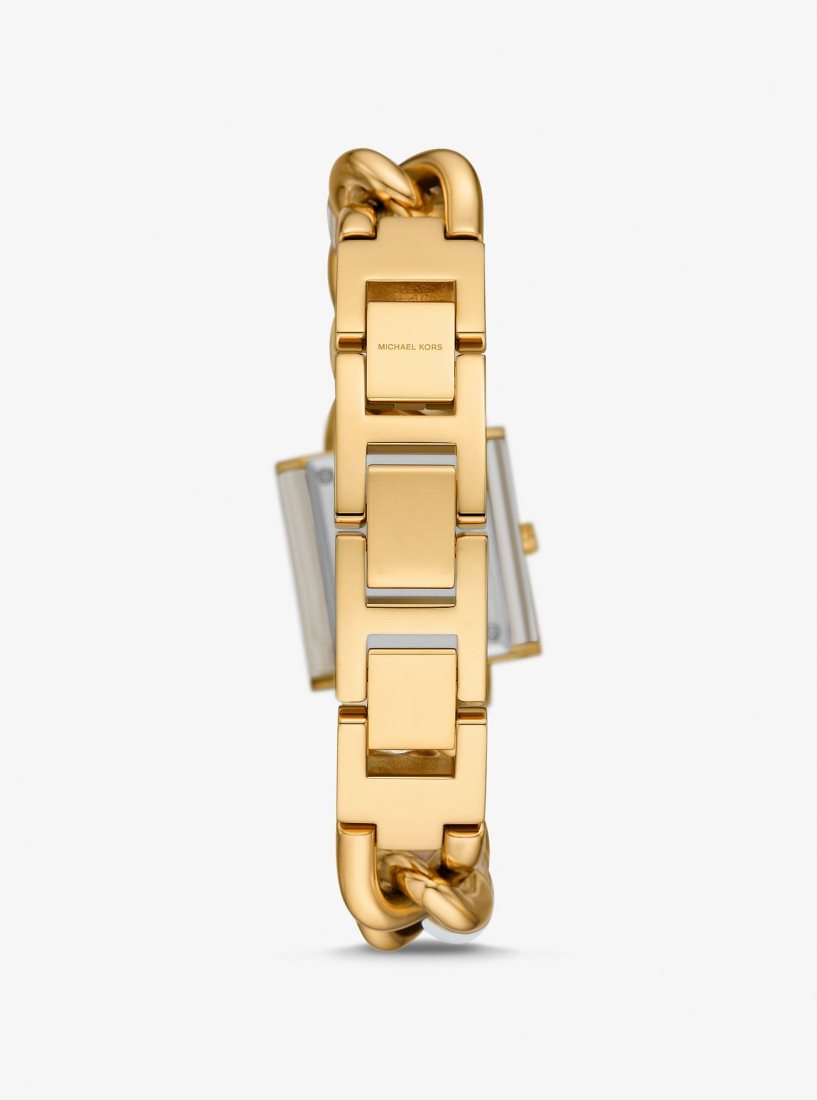 Gold-tone Michael Kors Petite Lock Pave Gold-Tone and Acetate Chain Watch Mujer Horn | 0524-NRIFV