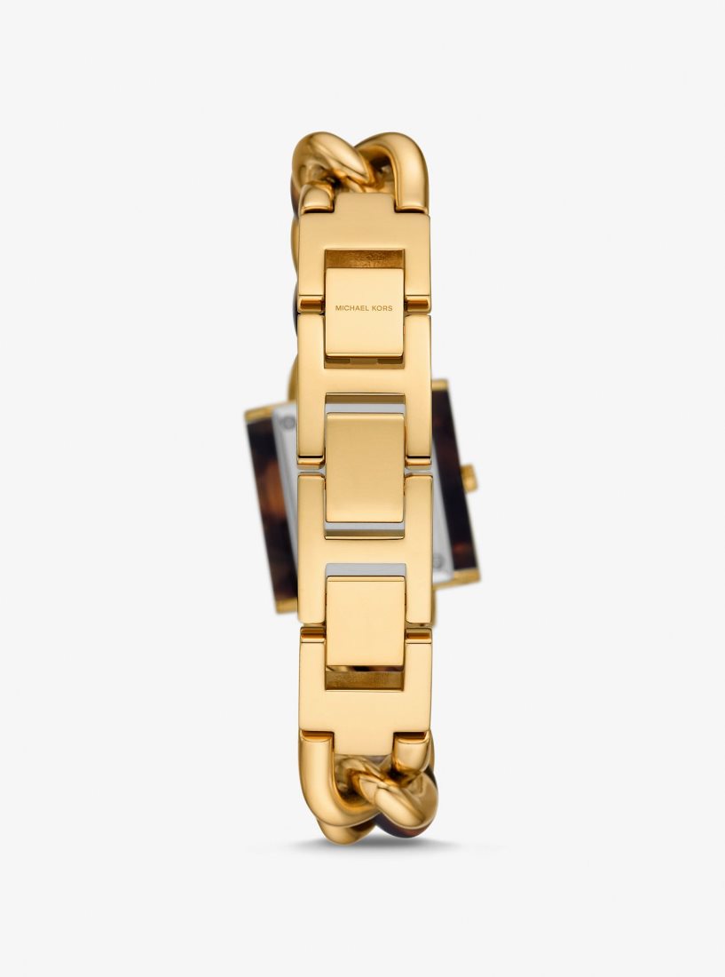 Gold-tone Michael Kors Petite Lock Pave Gold-Tone and Tortoiseshell Acetate Chain Watch Mujer Tortoise | 6039-SFQLJ