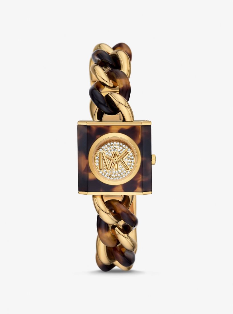 Gold-tone Michael Kors Petite Lock Pave Gold-Tone and Tortoiseshell Acetate Chain Watch Mujer Tortoise | 6039-SFQLJ