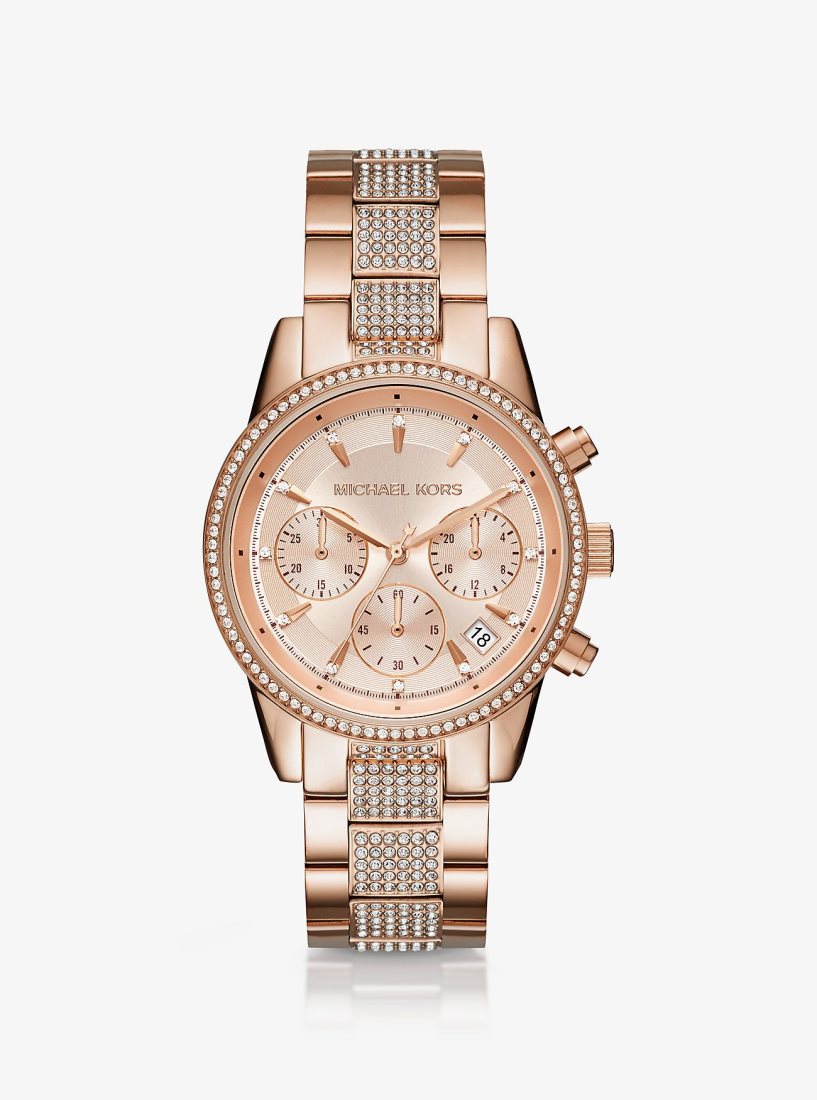 Gold-tone Michael Kors Ritz Pave Rose Gold-Tone Watch Mujer Rosas Doradas | 8257-HCMWT