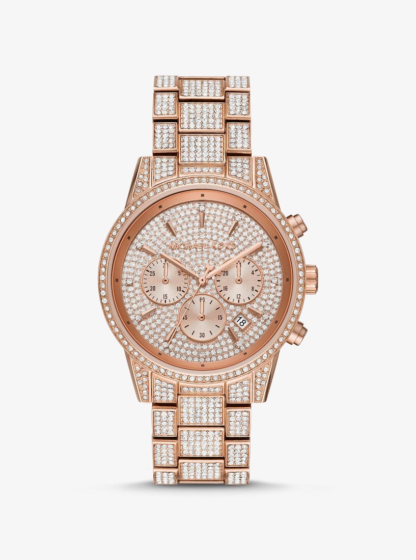 Gold-tone Michael Kors Ritz Pave Rose Gold-Tone Watch Mujer Rosas Doradas | 1785-CSDOP