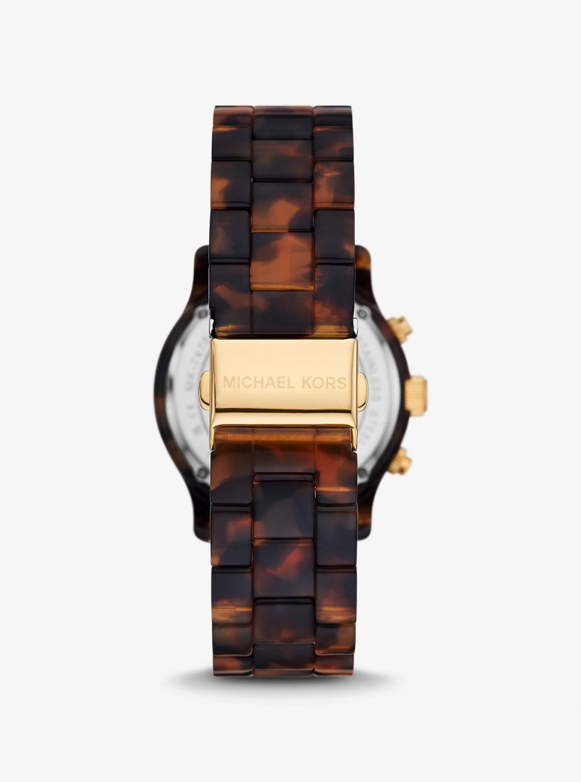 Gold-tone Michael Kors Runway Pave Gold-Tone and Tortoiseshell Acetate Watch Mujer Tortoise | 9063-PCFYQ