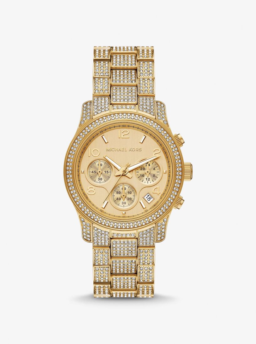 Gold-tone Michael Kors Runway Pave Gold-Tone Watch Mujer Doradas | 9412-LBOEG