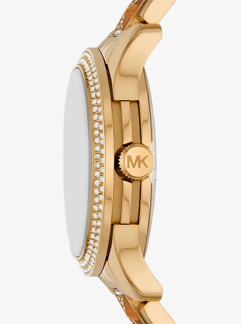 Gold-tone Michael Kors Runway Pave Gold-Tone and Tiger's Eye Watch Mujer Doradas | 5268-XOBDH