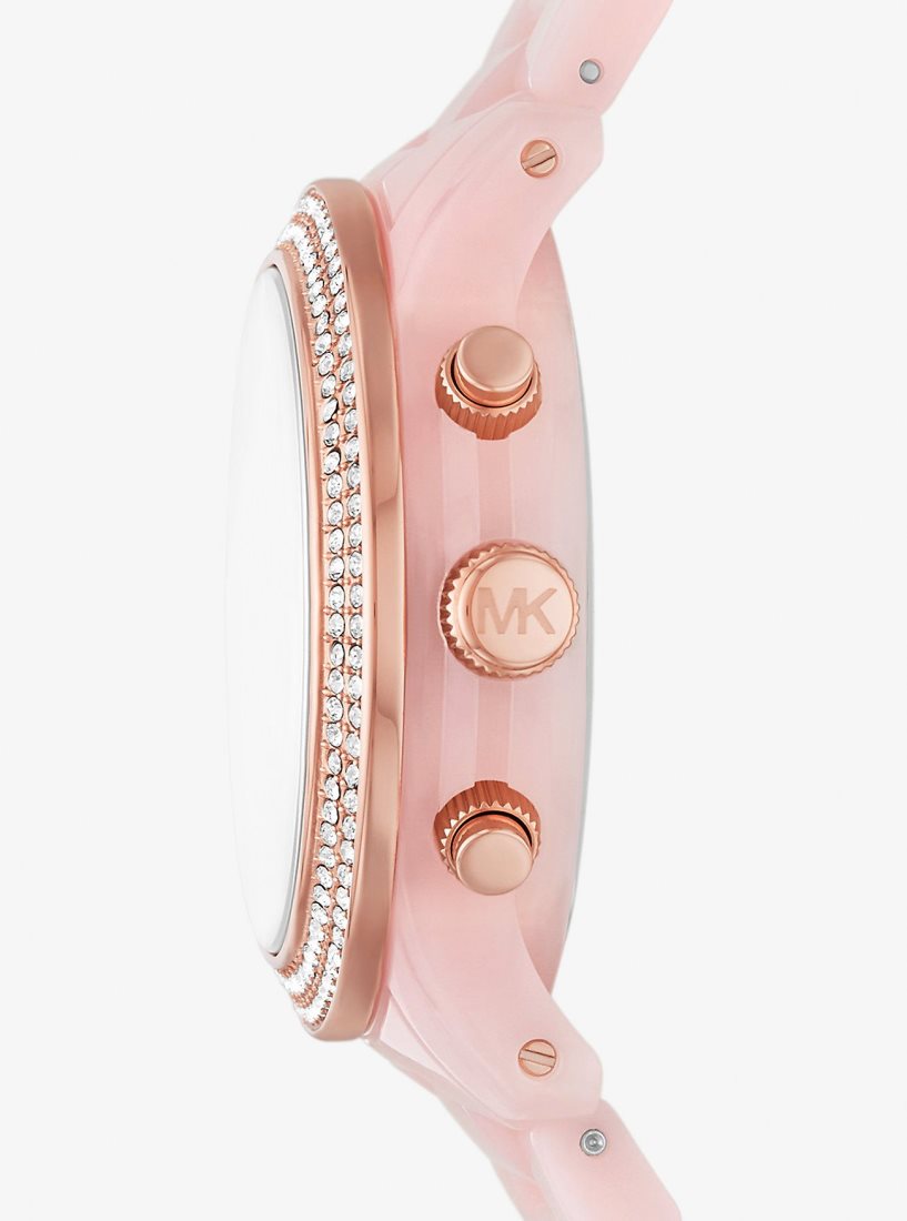 Gold-tone Michael Kors Runway Pave Rose Gold-Tone and Blush Acetate Watch Mujer Rosas | 9483-CARXK