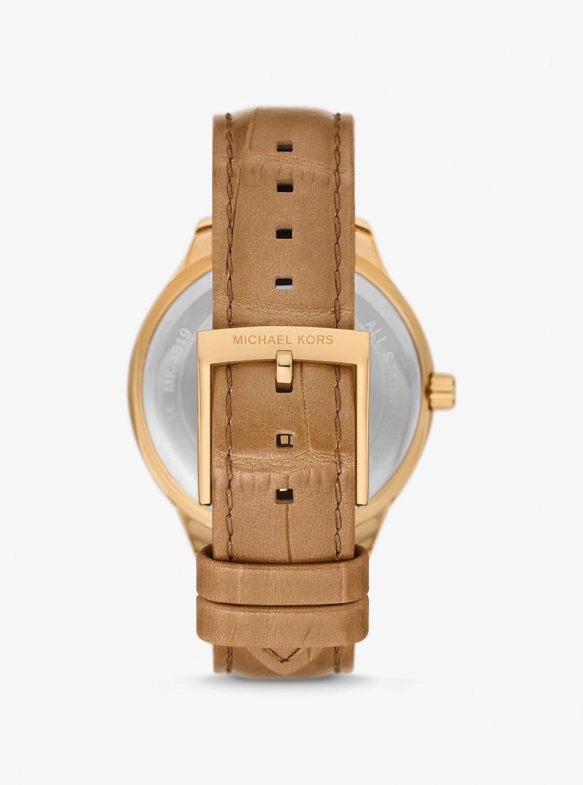 Gold-tone Michael Kors Sage Pave Gold-Tone and Crocodile Embossed Leather Watch Mujer Peanut | 8194-BZIJP