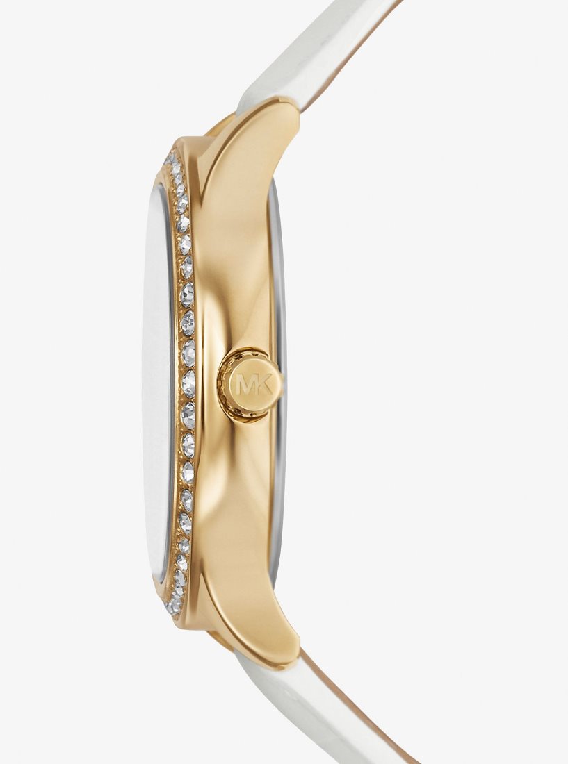 Gold-tone Michael Kors Sage Pave Gold-Tone and Crocodile Embossed Leather Watch Mujer Blancas | 9510-SPVAH