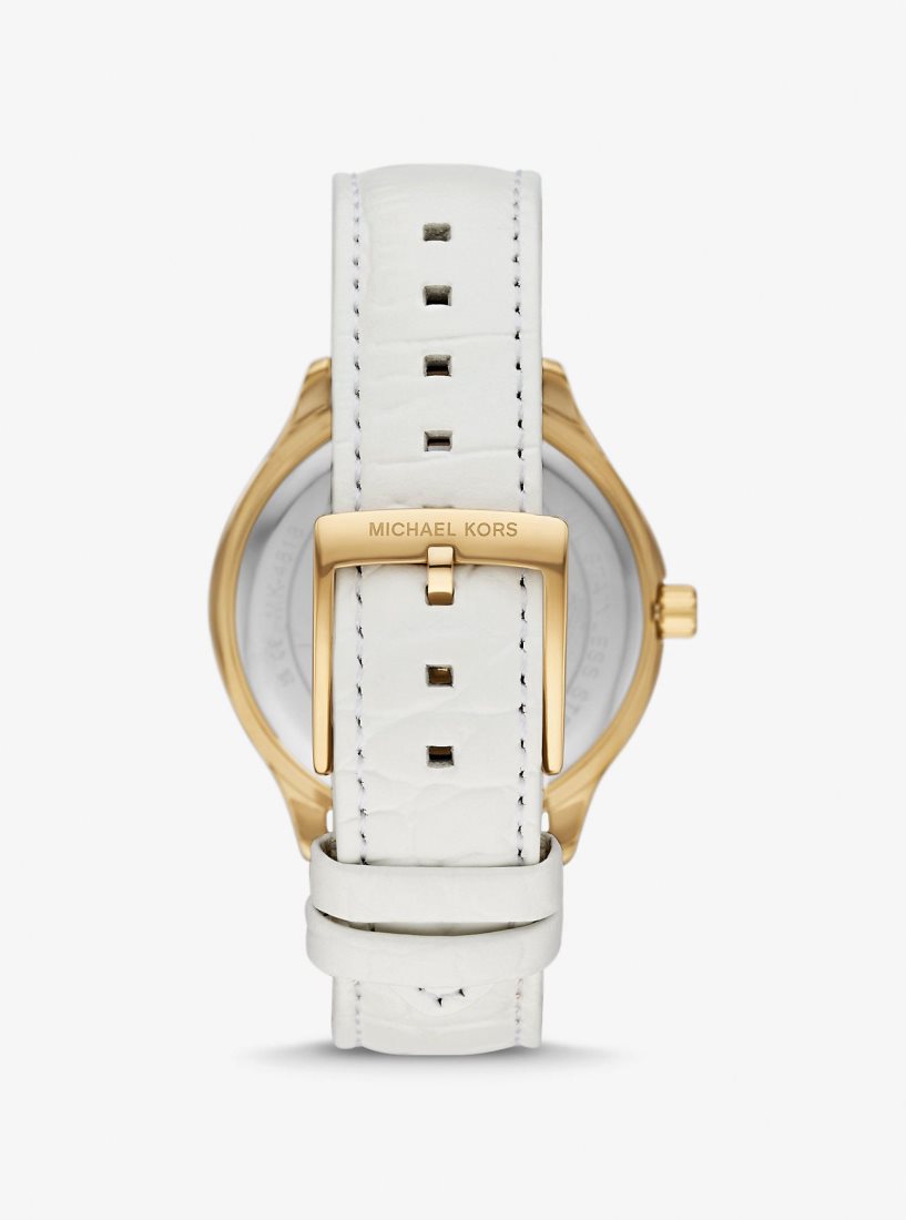 Gold-tone Michael Kors Sage Pave Gold-Tone and Crocodile Embossed Leather Watch Mujer Blancas | 9510-SPVAH