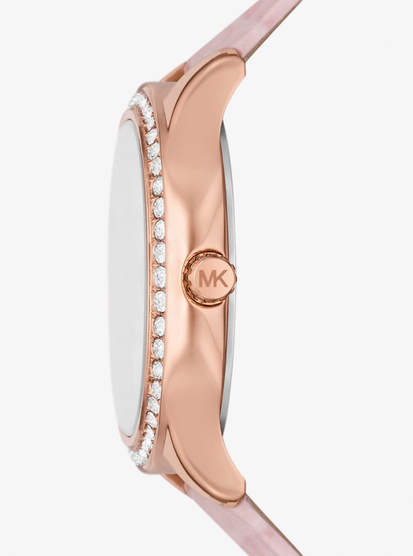 Gold-tone Michael Kors Sage Pave Rose Gold-Tone and Crocodile Embossed Leather Watch Mujer Rosas | 0817-ZXLTM