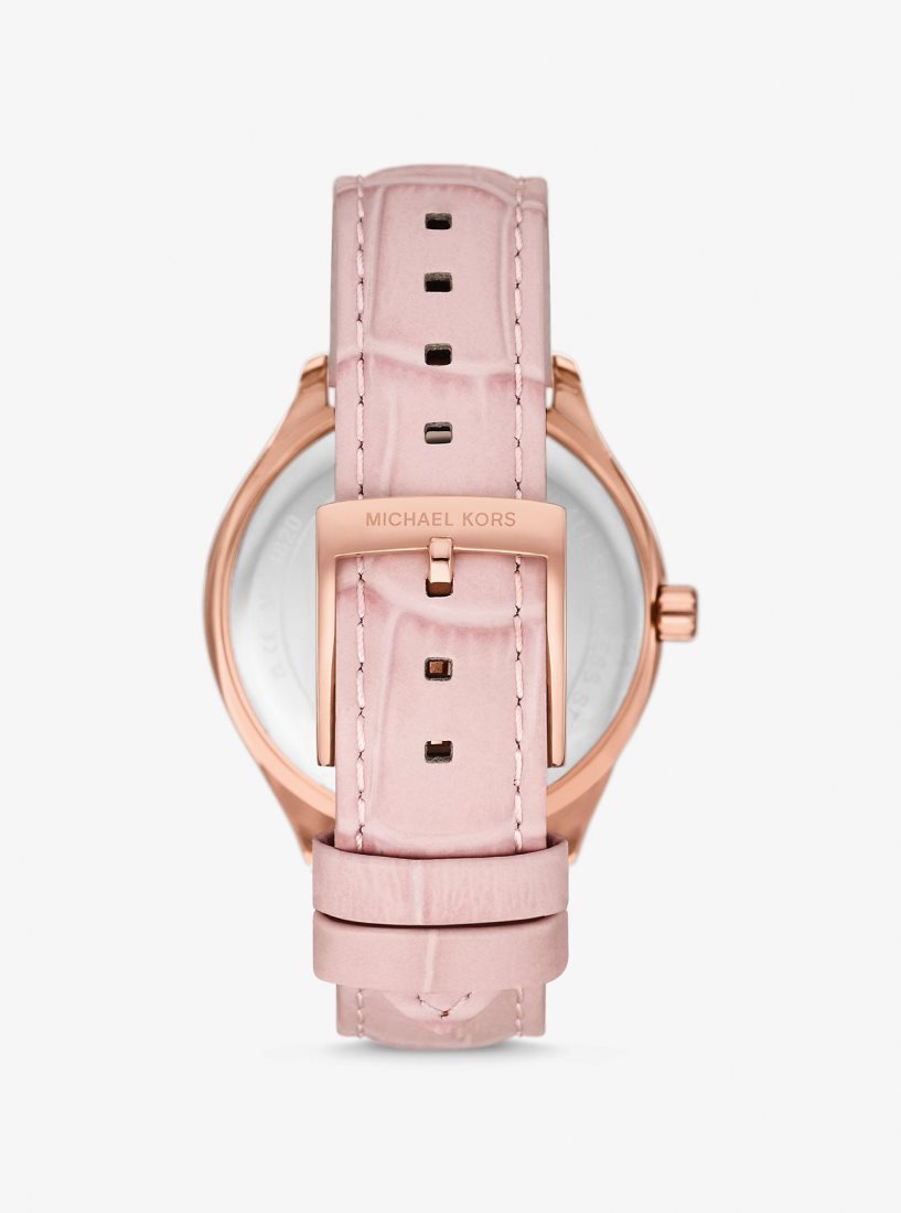 Gold-tone Michael Kors Sage Pave Rose Gold-Tone and Crocodile Embossed Leather Watch Mujer Rosas | 0817-ZXLTM