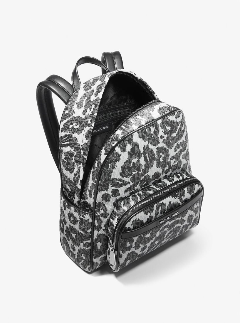 Mochilas Michael Kors Bex Leopard Logo Backpack Mujer Negras | 3076-MZRGI