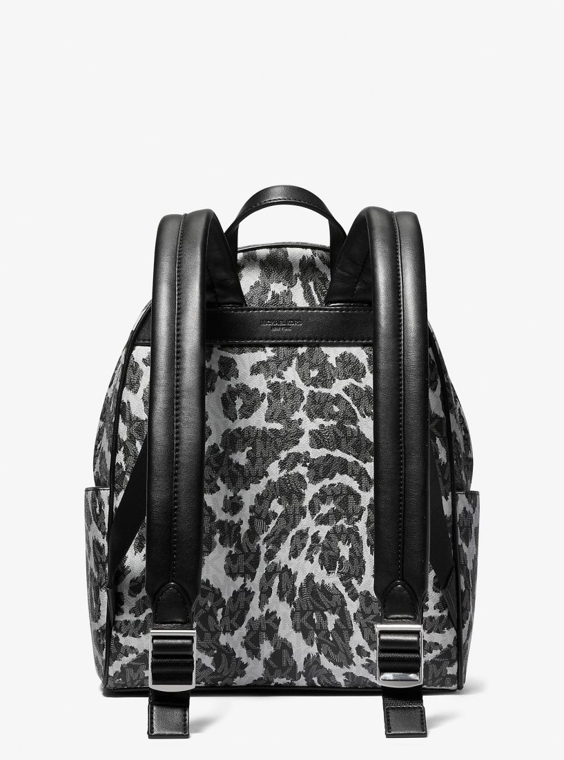 Mochilas Michael Kors Bex Leopard Logo Backpack Mujer Negras | 3076-MZRGI