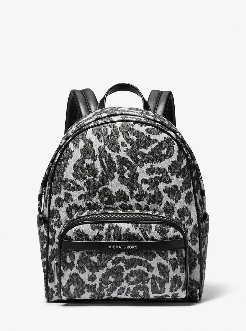 Mochilas Michael Kors Bex Leopard Logo Backpack Mujer Negras | 3076-MZRGI