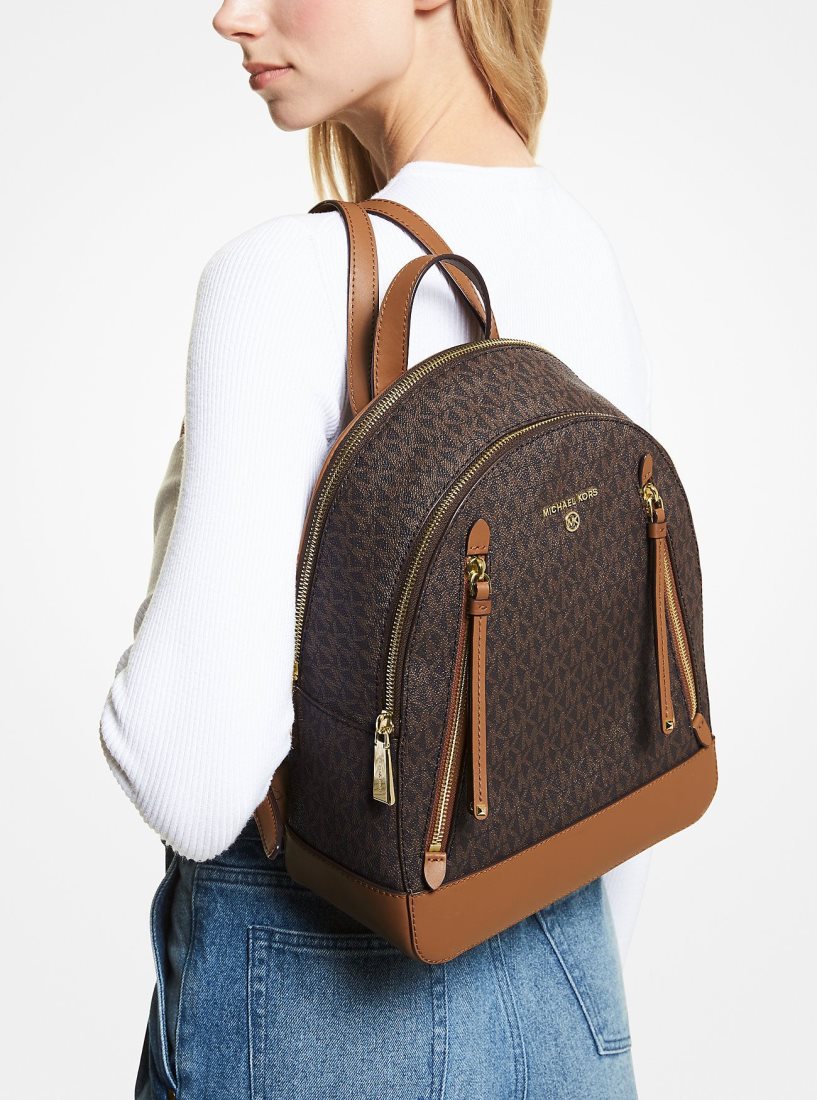 Mochilas Michael Kors Brooklyn Medium Logo Backpack Mujer Brn/Acorn | 3590-DVOLS