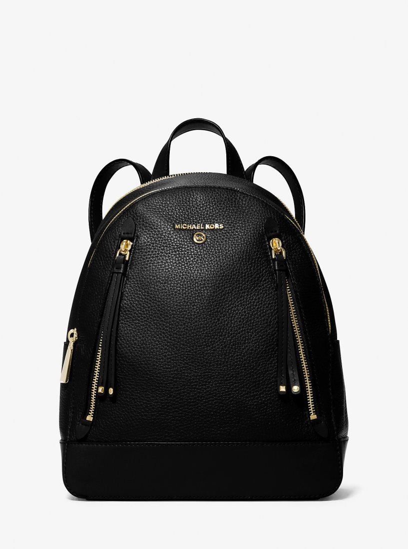 Mochilas Michael Kors Brooklyn Medium Pebbled Leather Backpack Mujer Negras | 0528-HNLSM