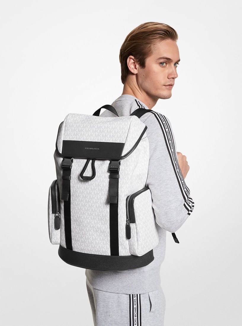 Mochilas Michael Kors Hudson Logo Backpack Hombre Bright Wht | 2493-XEZLW