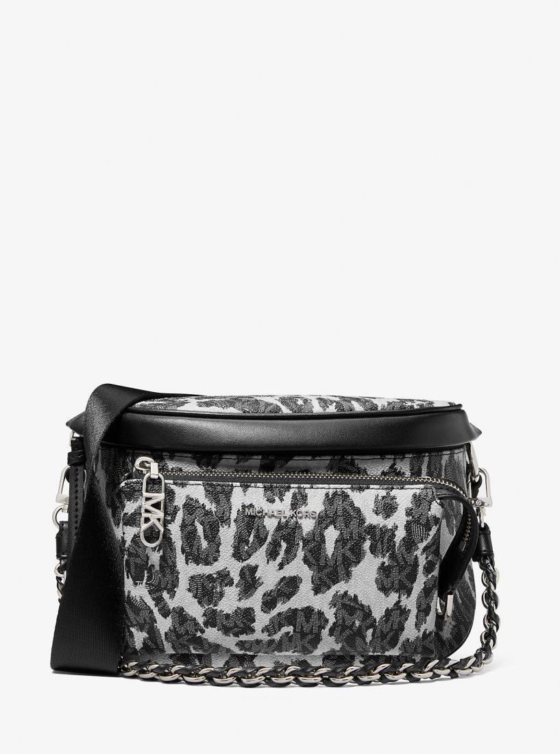 Mochilas Michael Kors Slater Medium Leopard Logo Sling Pack Mujer Negras | 7816-YEVKA