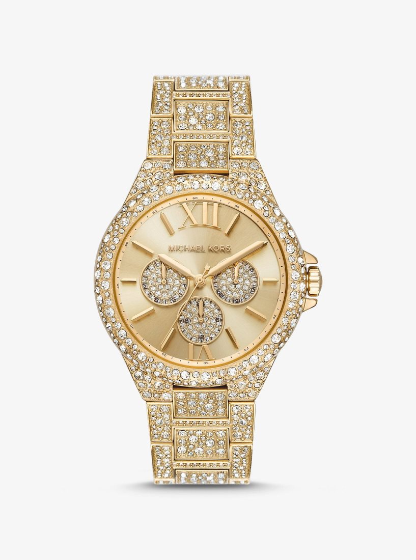 Oversized Michael Kors Oversized Camille Pave Gold-Tone Watch Mujer Doradas | 7263-WLPVX