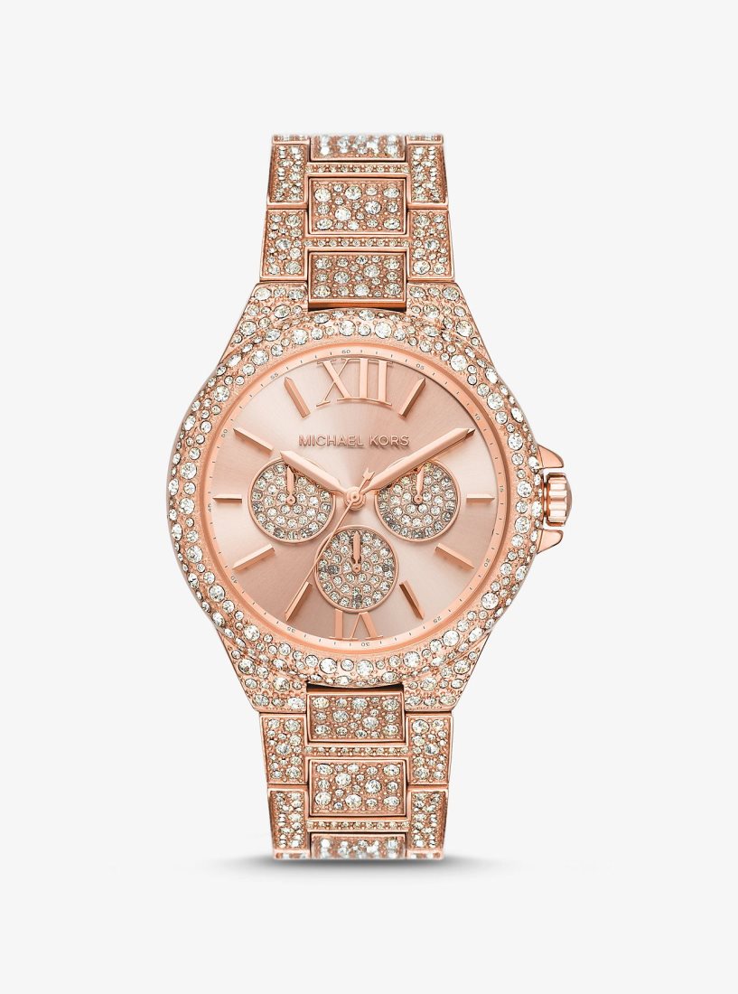 Oversized Michael Kors Oversized Camille Pave Rose Gold-Tone Watch Mujer Rosas Doradas | 9843-ZUCML