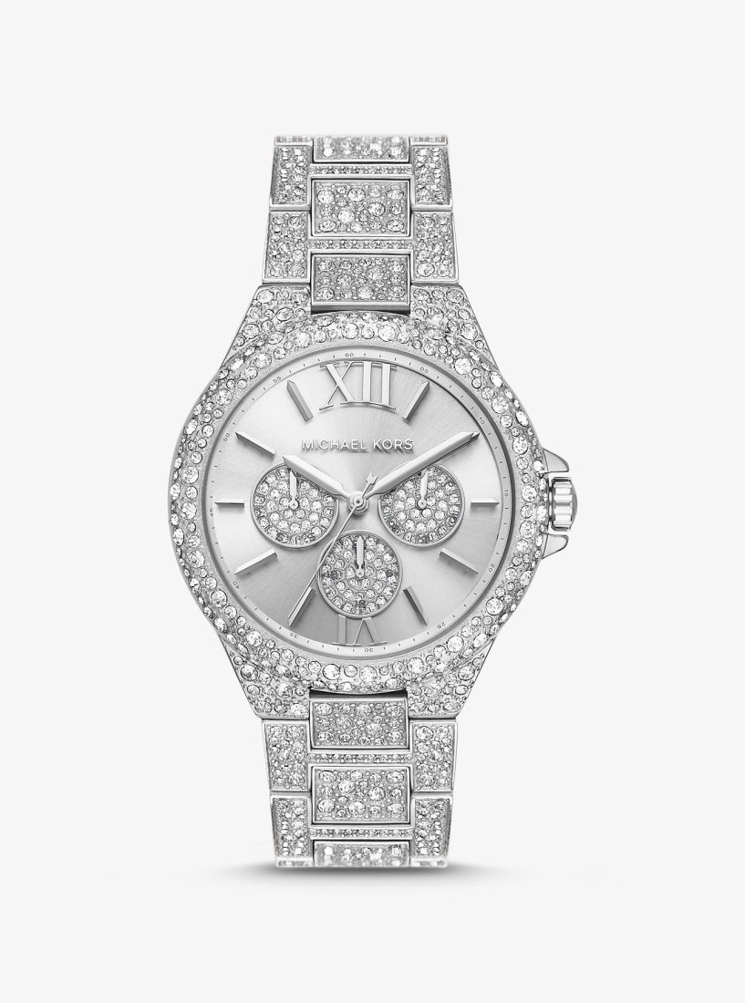 Oversized Michael Kors Oversized Camille Pave Silver-Tone Watch Mujer Plateadas | 4619-FYBNG