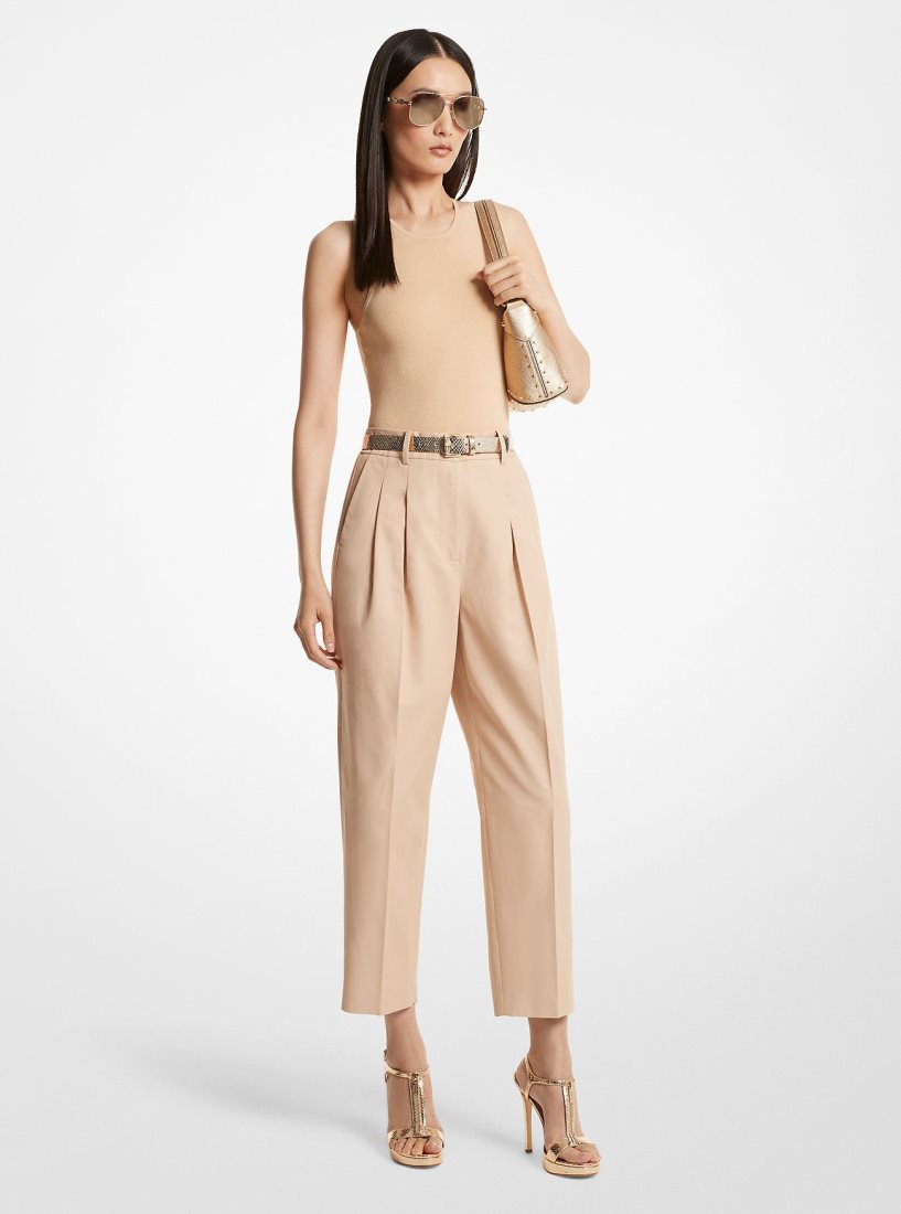 Pantalon Michael Kors Cotton Blend Twill Cropped Pants Mujer Buff | 0896-DXBUQ