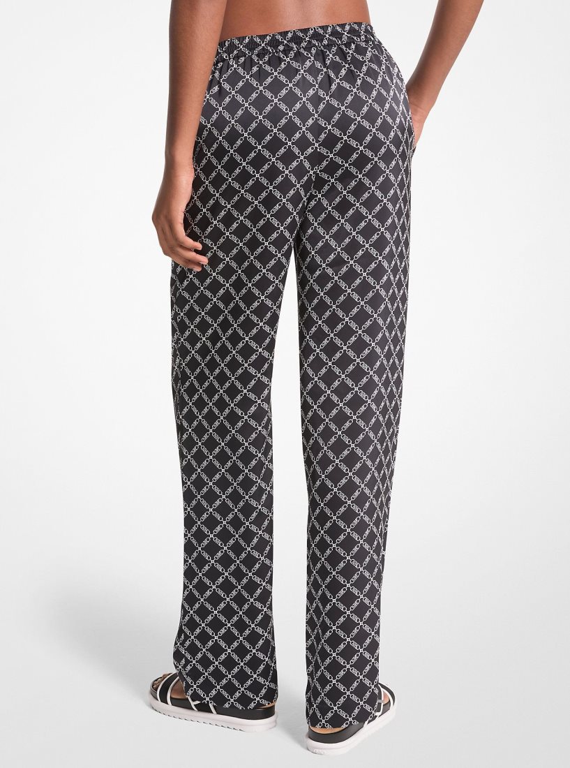 Pantalon Michael Kors Empire Logo Satin Pajama Pants Mujer Negras Blancas | 6943-YQBZU