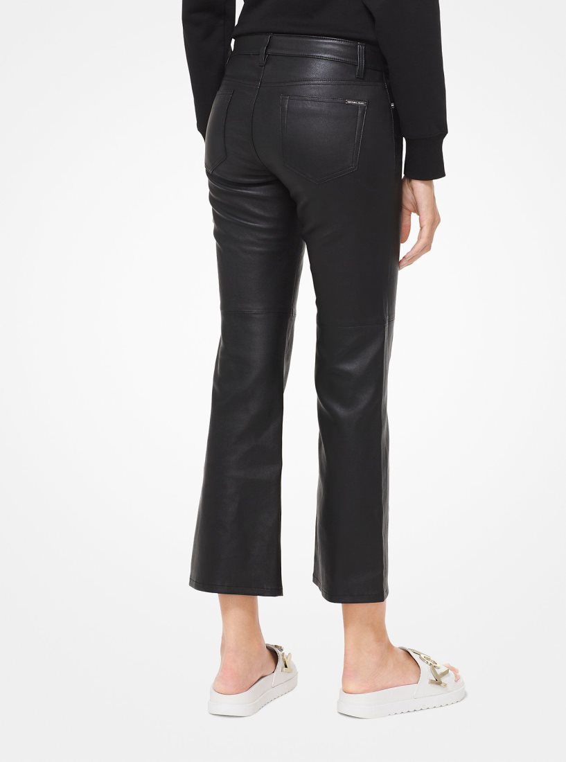 Pantalon Michael Kors Izzy Leather Cropped Flared Pants Mujer Negras | 3624-OBINJ