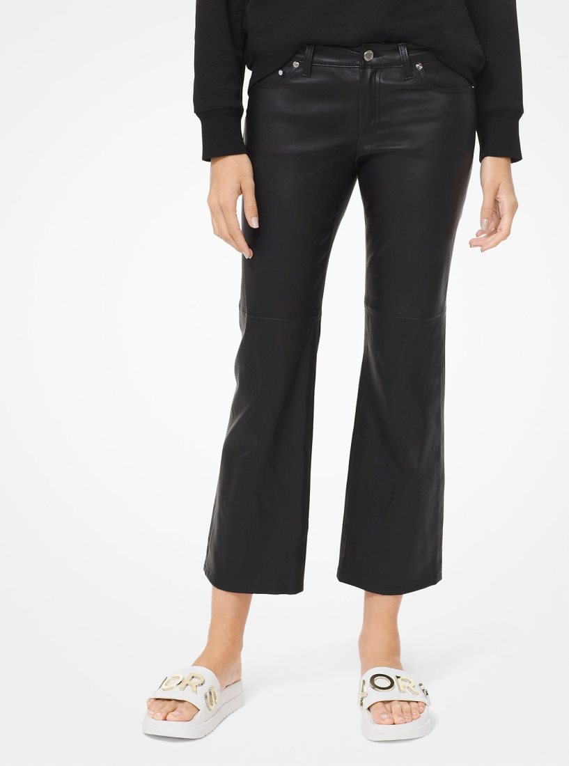 Pantalon Michael Kors Izzy Leather Cropped Flared Pants Mujer Negras | 3624-OBINJ