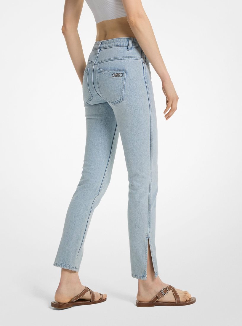 Pantalon Michael Kors Low-Rise Denim Split-Hem Jeans Mujer Azules Azules | 1432-NMILC