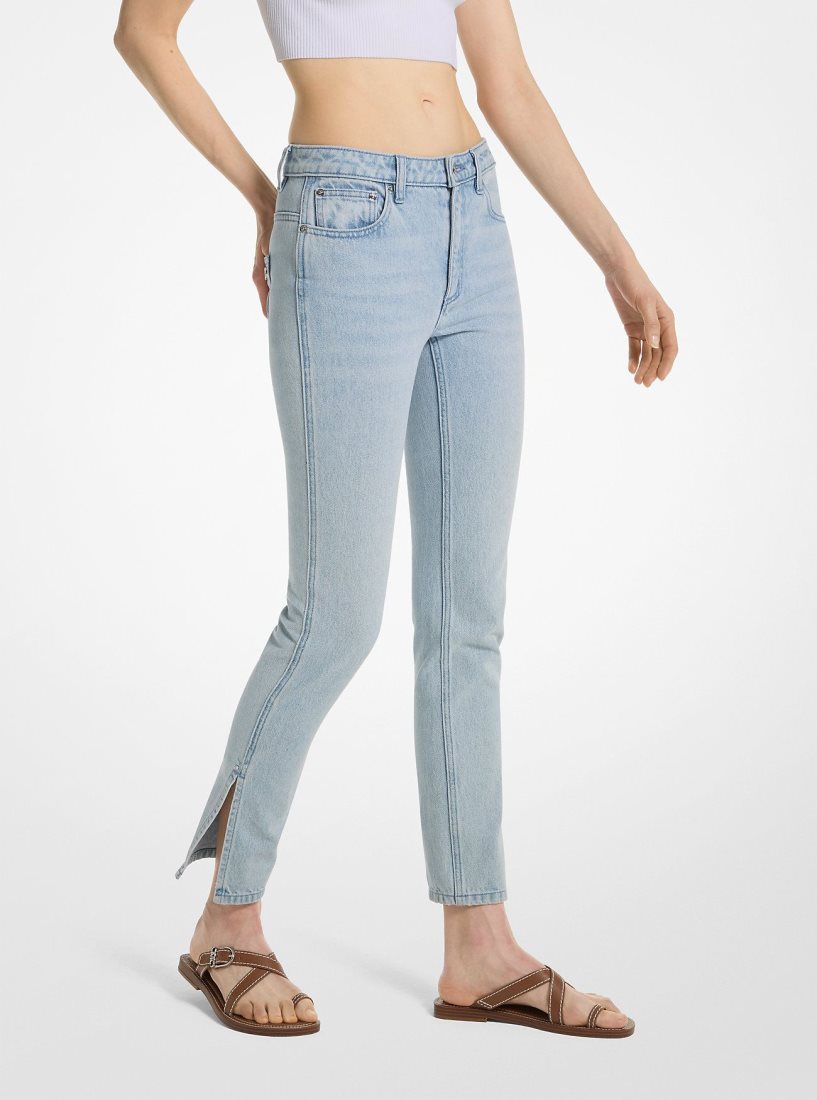 Pantalon Michael Kors Low-Rise Denim Split-Hem Jeans Mujer Azules Azules | 1432-NMILC