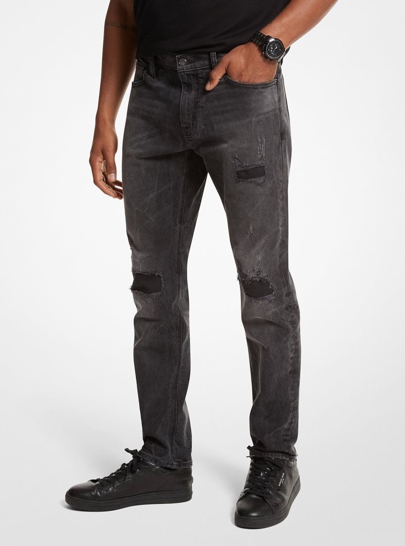 Pantalon Michael Kors Parker Distressed Stretch-Denim Jeans Hombre Adderly | 4298-TVJUI