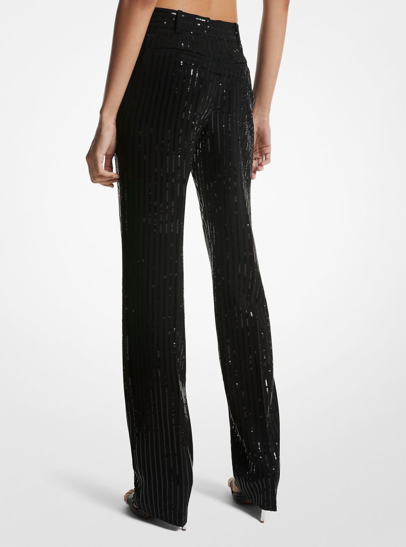 Pantalon Michael Kors Pinstripe Sequined Crepe Straight-Leg Pants Mujer Negras | 1385-XFZTC