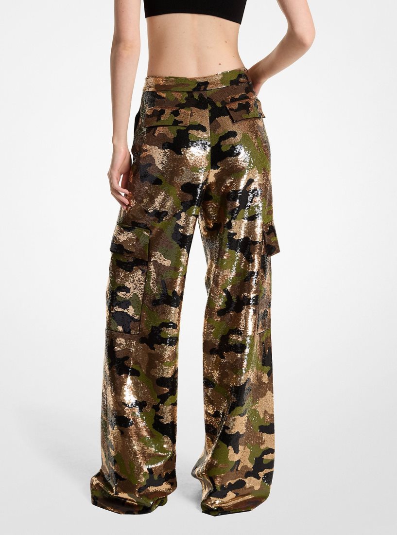 Pantalon Michael Kors Sequined Camouflage Wide-Leg Cargo Pants Mujer Marrones Oscuro | 7210-XSCNV