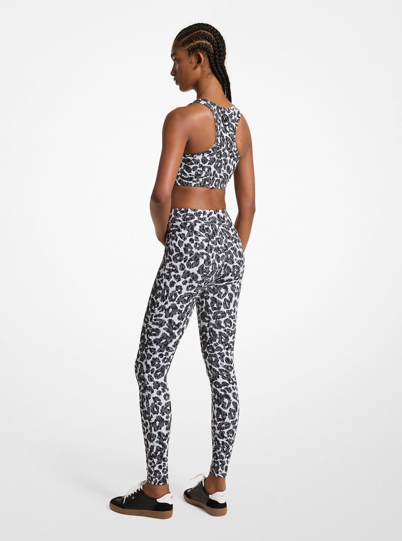 Pantalon Michael Kors Stretch Recycled Nylon Leopard Logo Leggings Mujer Gris | 5726-QOXGE