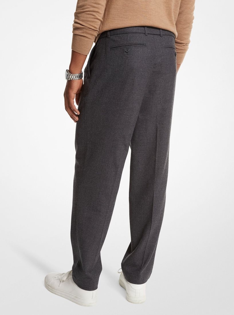 Pantalon Michael Kors Stretch Wool Flannel Belted Trousers Hombre Gris | 7012-DPAVN