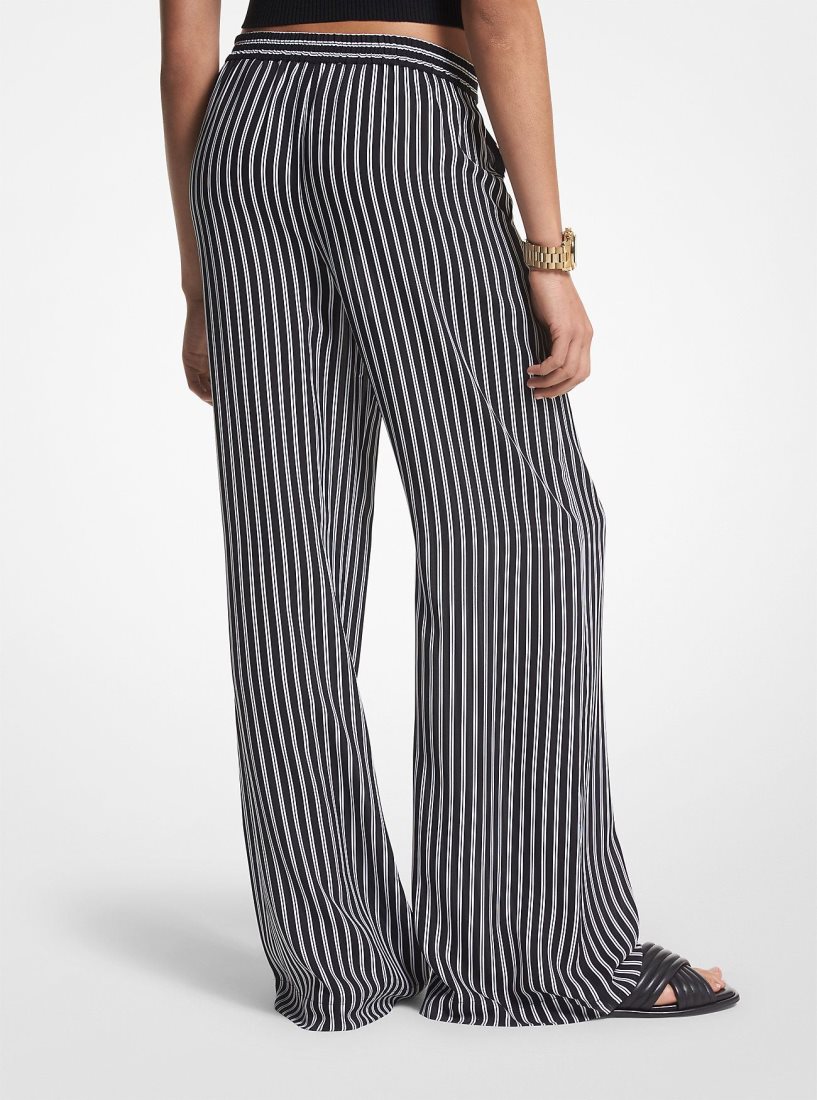 Pantalon Michael Kors Striped Georgette Wide-Leg Pants Mujer Negras | 6108-NLSPW