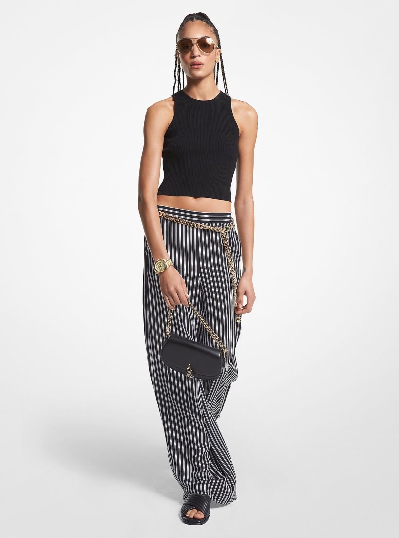 Pantalon Michael Kors Striped Georgette Wide-Leg Pants Mujer Negras | 6108-NLSPW