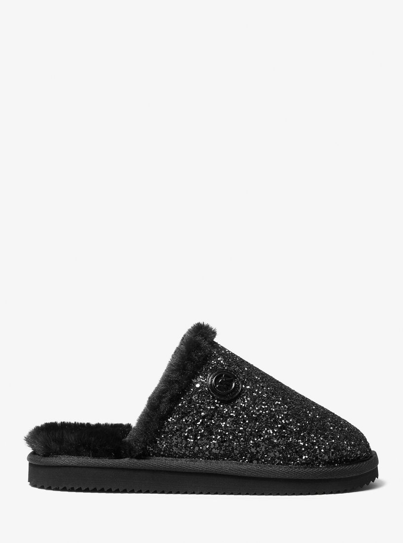 Pantuflas Michael Kors Janis Faux Fur-Lined Glitter Slipper Mujer Negras | 4138-SPMAQ