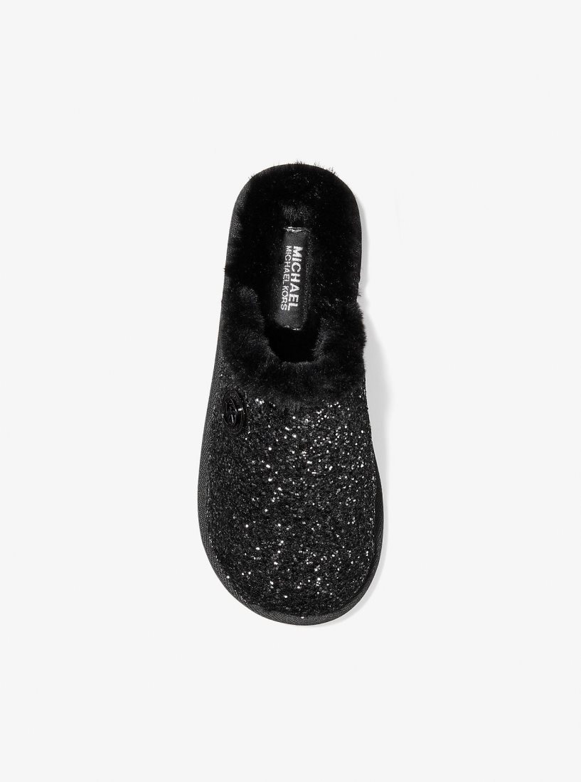 Pantuflas Michael Kors Janis Faux Fur-Lined Glitter Slipper Mujer Negras | 4138-SPMAQ