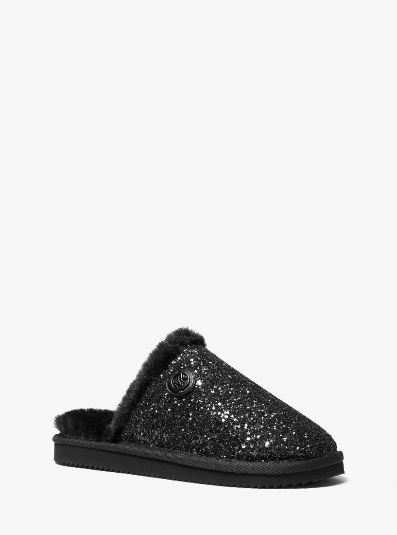 Pantuflas Michael Kors Janis Faux Fur-Lined Glitter Slipper Mujer Negras | 4138-SPMAQ