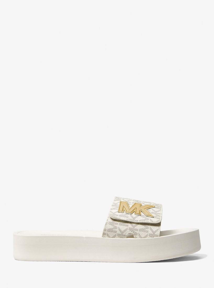 Pantuflas Michael Kors Logo Platform Slide Sandal Mujer Amarillo Claro | 1836-ZVCFW