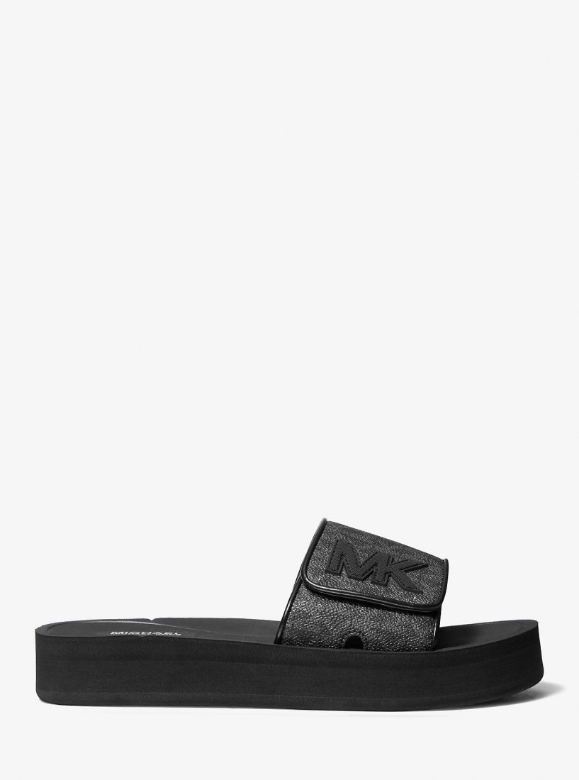 Pantuflas Michael Kors Logo Platform Slide Sandal Mujer Negras | 0314-STWVH