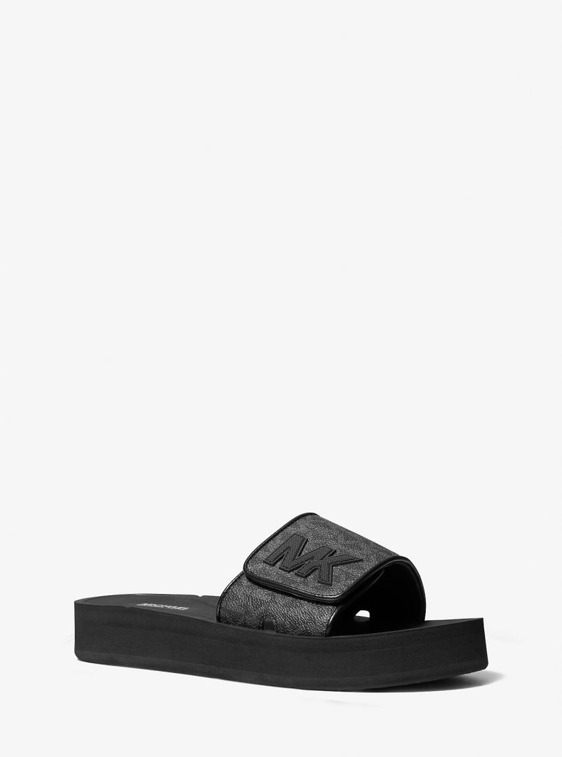 Pantuflas Michael Kors Logo Platform Slide Sandal Mujer Negras | 0314-STWVH