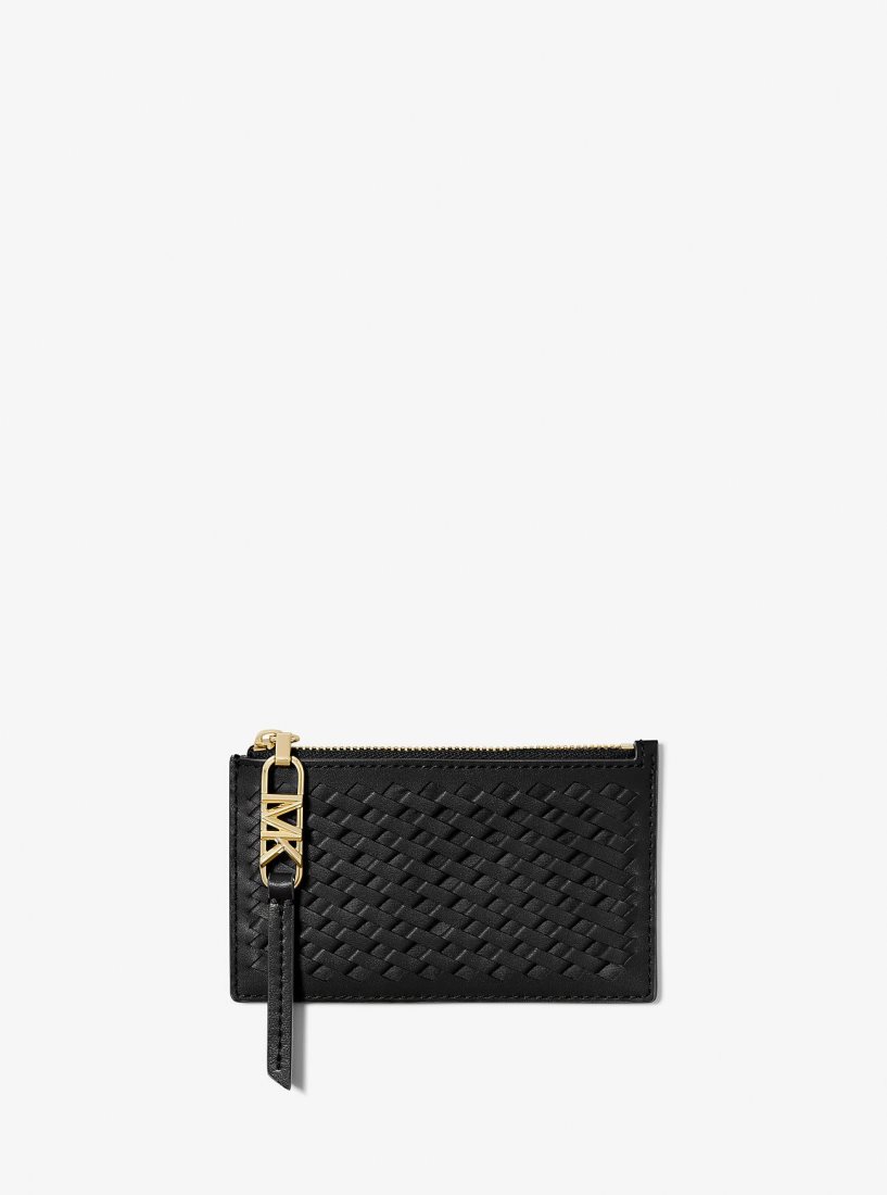 Porta Tarjetas Michael Kors Empire Small Woven Leather Card Case Mujer Negras | 1068-FKHBR