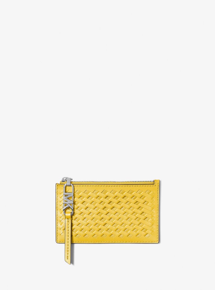 Porta Tarjetas Michael Kors Empire Small Woven Leather Card Case Mujer Bright Dandelion | 2083-QCJXZ