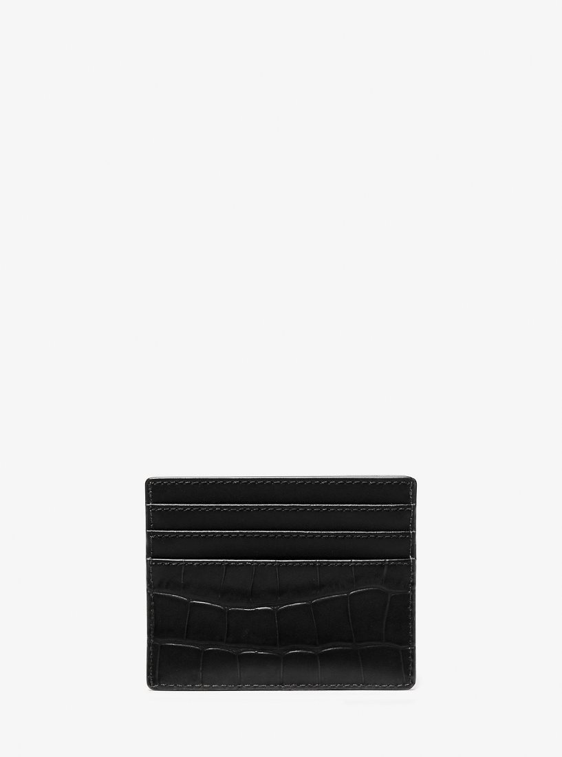 Porta Tarjetas Michael Kors Hudson Crocodile Embossed Leather Tall Card Case Hombre Negras | 6487-EIXPY