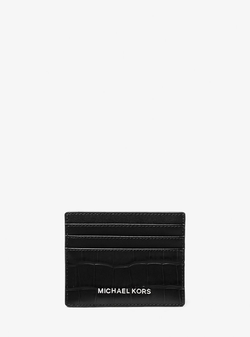 Porta Tarjetas Michael Kors Hudson Crocodile Embossed Leather Tall Card Case Hombre Negras | 6487-EIXPY