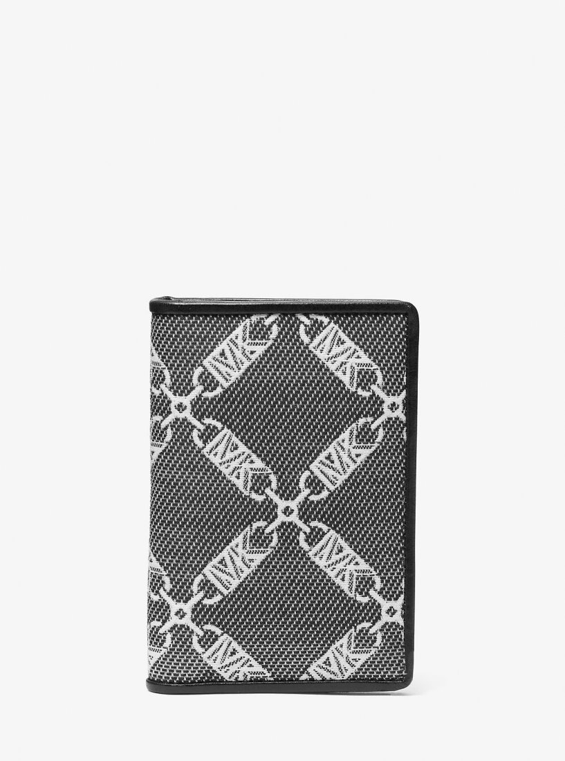 Porta Tarjetas Michael Kors Hudson Empire Logo Jacquard Bi-fold Card Case Hombre Negras | 4156-FXLTQ