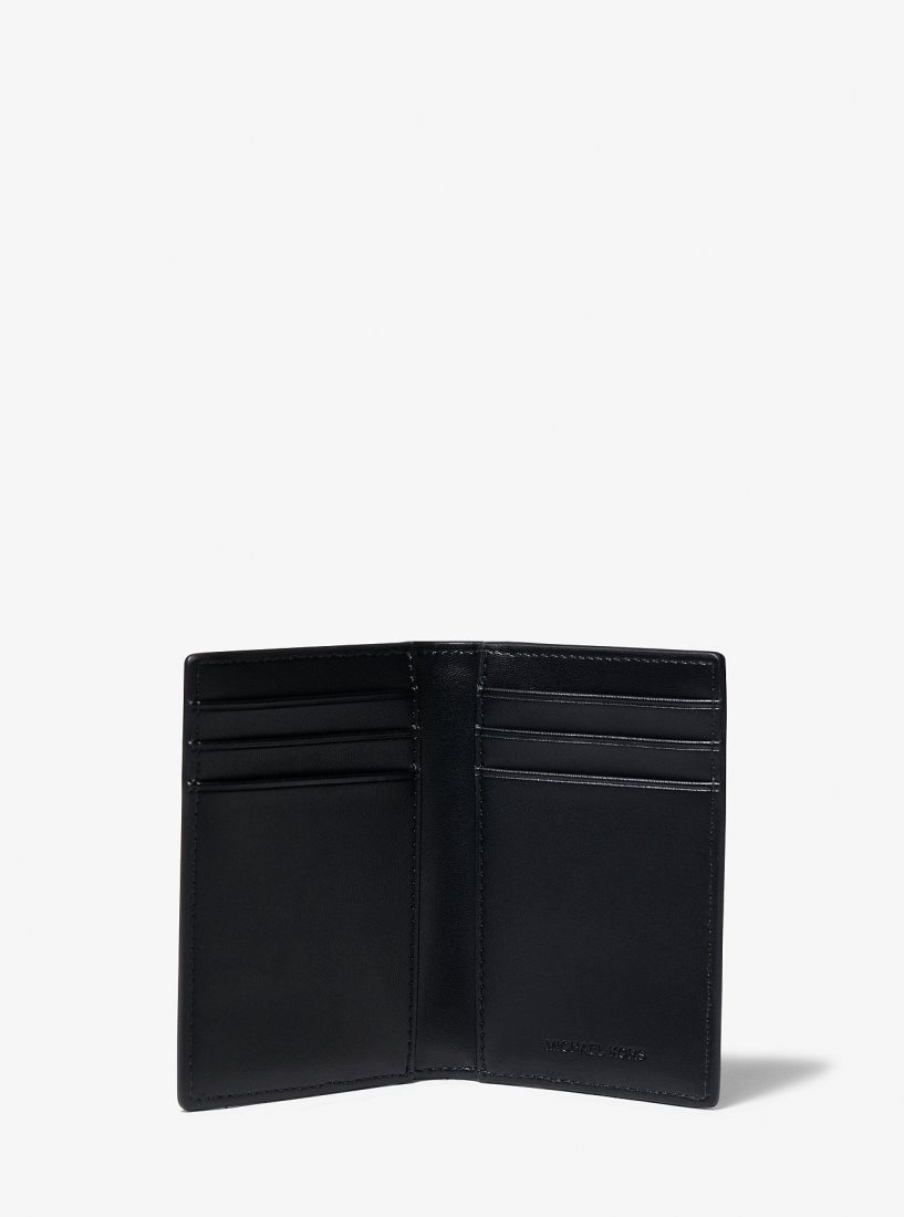 Porta Tarjetas Michael Kors Hudson Pebbled Leather Bi-Fold Card Case Hombre Negras | 5971-ROKSX