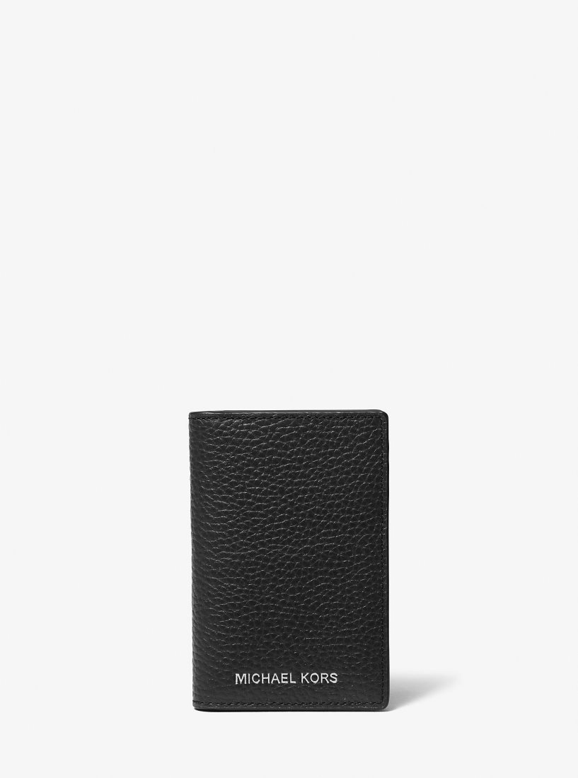 Porta Tarjetas Michael Kors Hudson Pebbled Leather Bi-Fold Card Case Hombre Negras | 5971-ROKSX